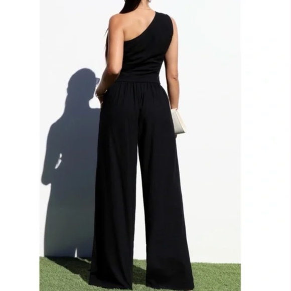 100% Cotton Black One Shoulder 2-Piece Pant Suite Size Large, NWT - Picture 4 of 4